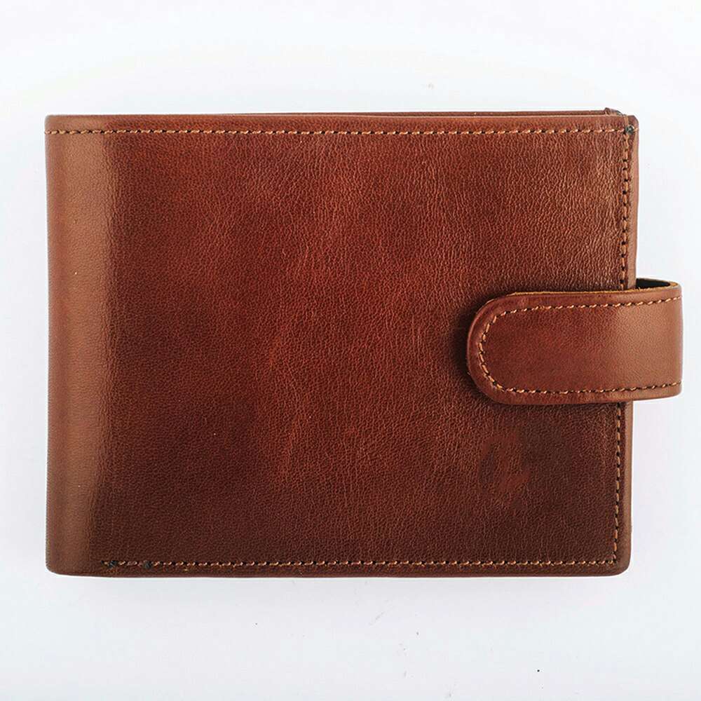 Cognac Brown Smooth Leather Bifold Wallet with Tab Closure